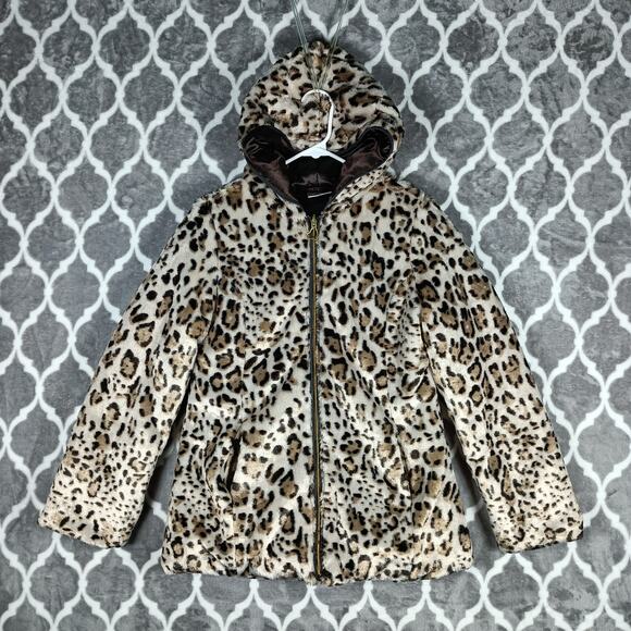 Amy Byer Jackets & Blazers - Amy Buyer Leopard Zip Jacket Women XL Faux Fur Hooded